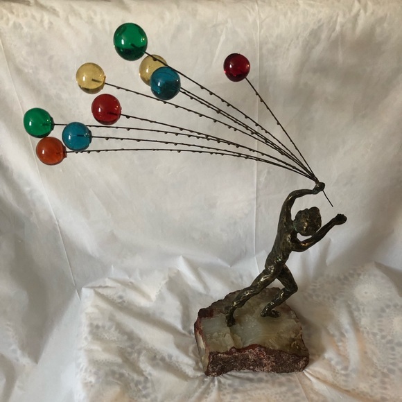 Curtis Jere art sculpture 1969 bronze boy with 9 balloons 🎈 signed & dated - Picture 7 of 9